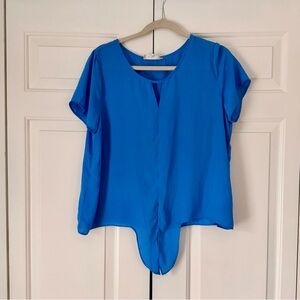 Pink Rose Vintage Blue Tie-Front Blouse XL Flowy Top